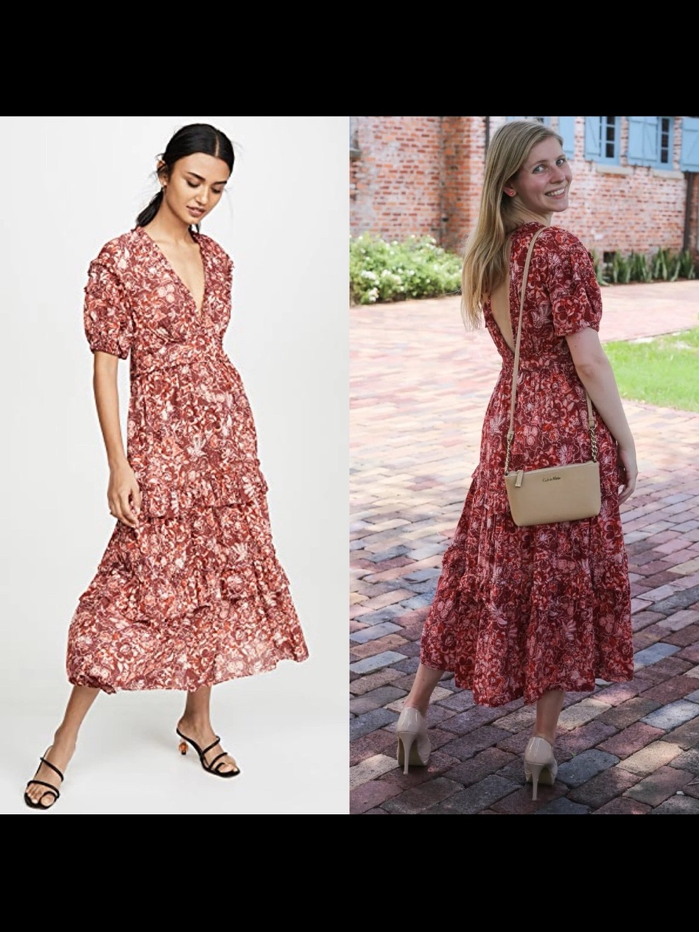 Ulla Johnson Amora Coral Floral Print Midi Dress Size 6